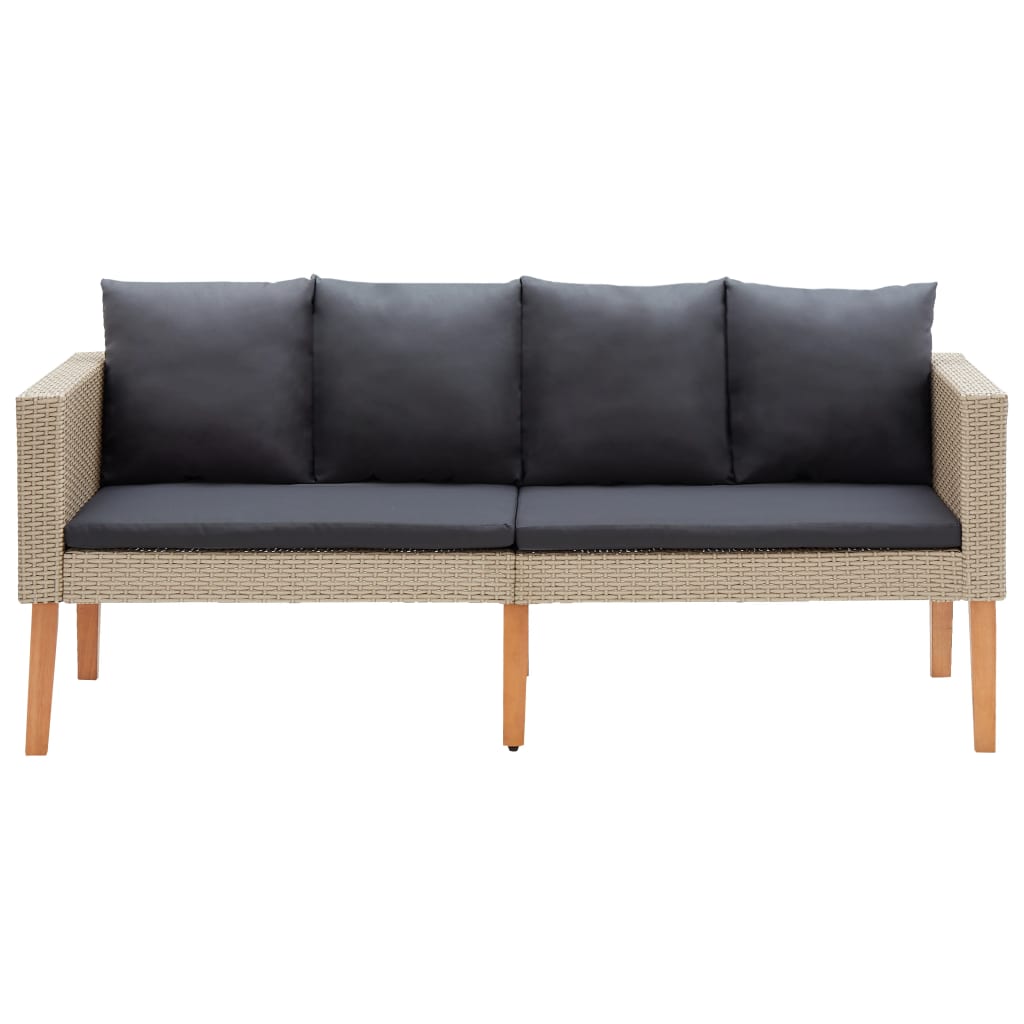 vidaXL 2-Seater Patio Sofa with Cushions Poly Rattan Beige
