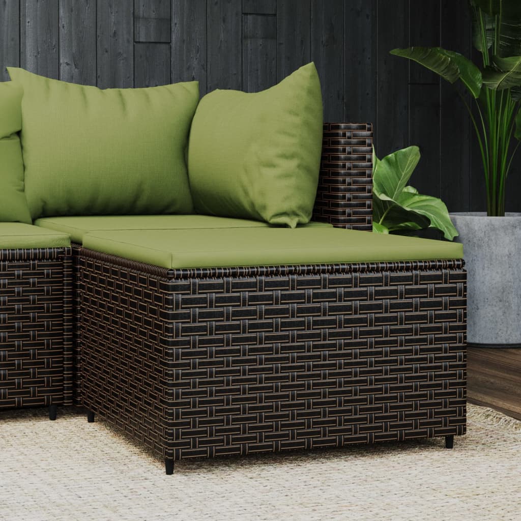 vidaXL Patio Footrest with Cushion Brown Poly Rattan