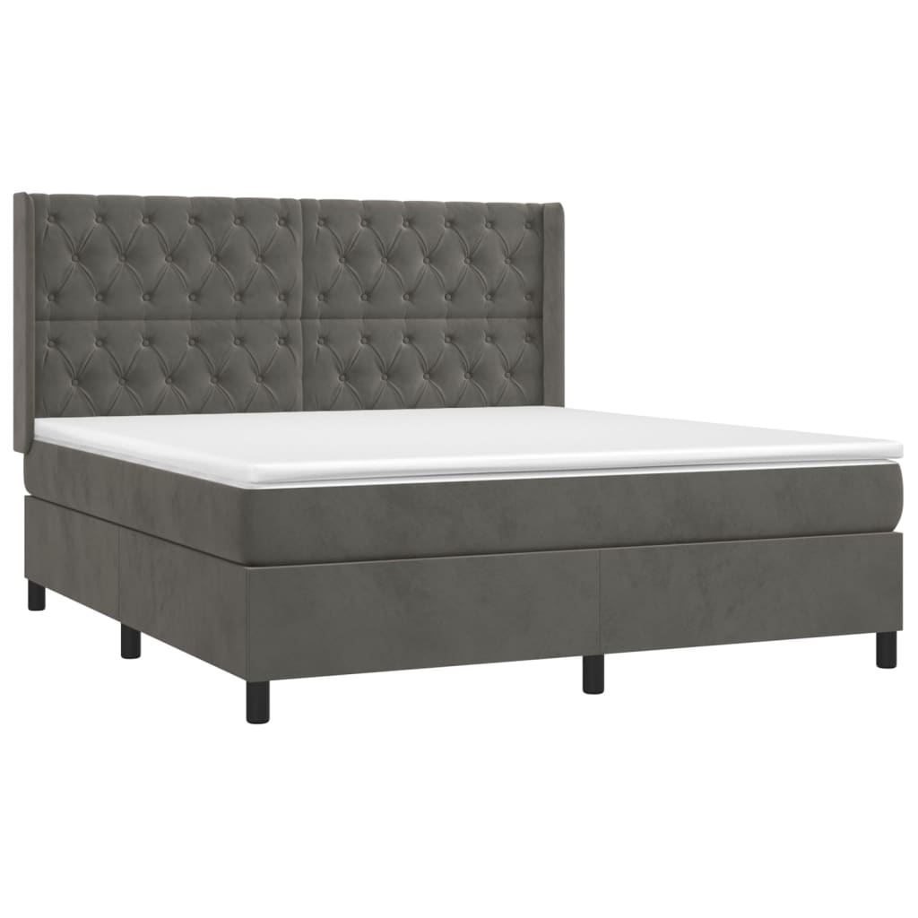 vidaXL Box Spring Bed with Mattress&LED Dark Gray Queen Velvet