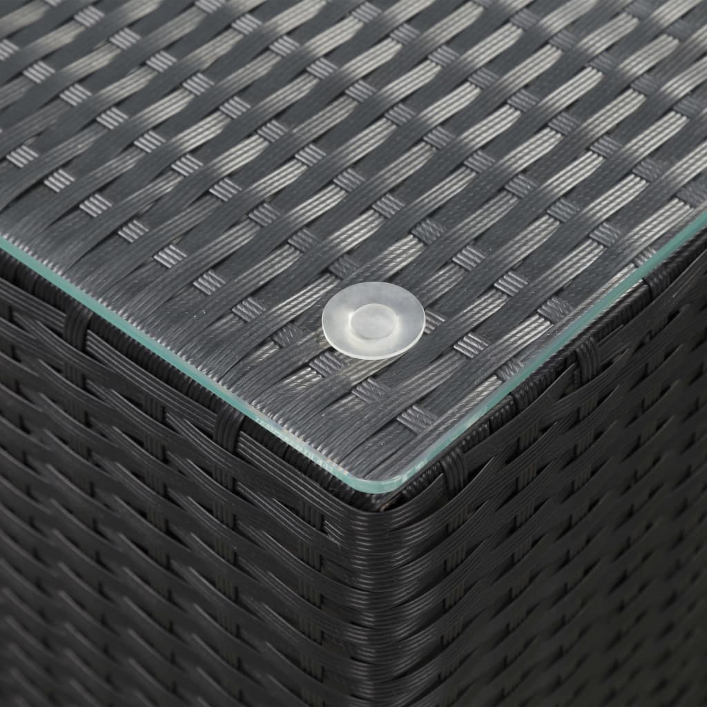 vidaXL Side Table with Glass Top Black 13.8"x13.8"x20.5" Poly Rattan