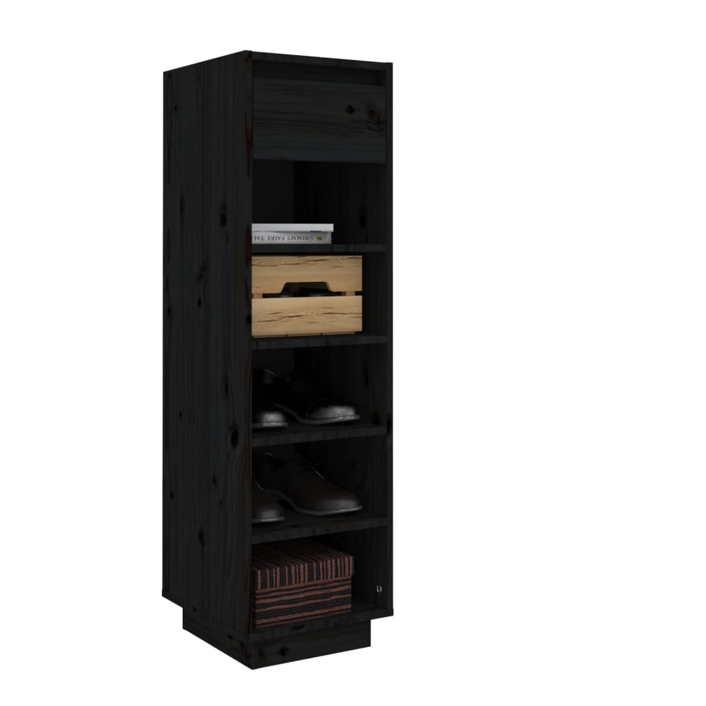 vidaXL Shoe Cabinet Black 13.4"x11.8"x41.3" Solid Wood Pine