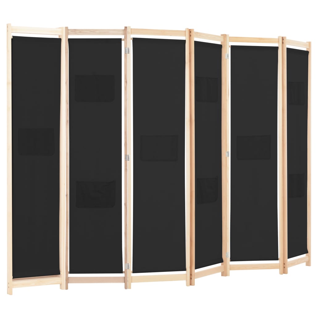vidaXL 6-Panel Room Divider Black 94.5"x66.9"x1.6" Fabric