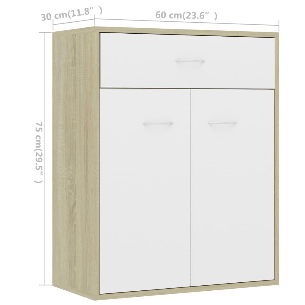 vidaXL Sideboard White and Sonoma Oak 23.6"x11.8"x29.5" Engineered Wood