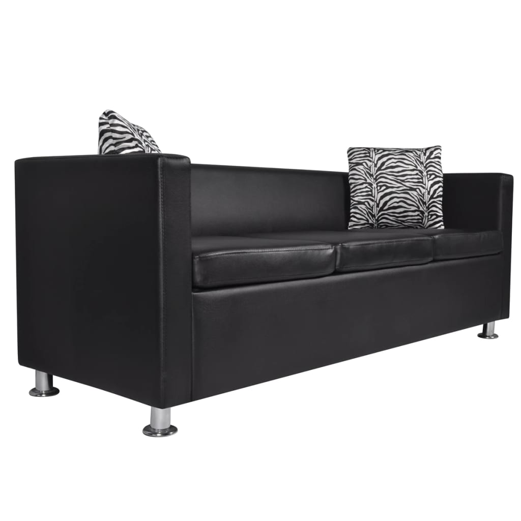 vidaXL Sofa Set 2-Seater and 3-Seater Black Faux Leather