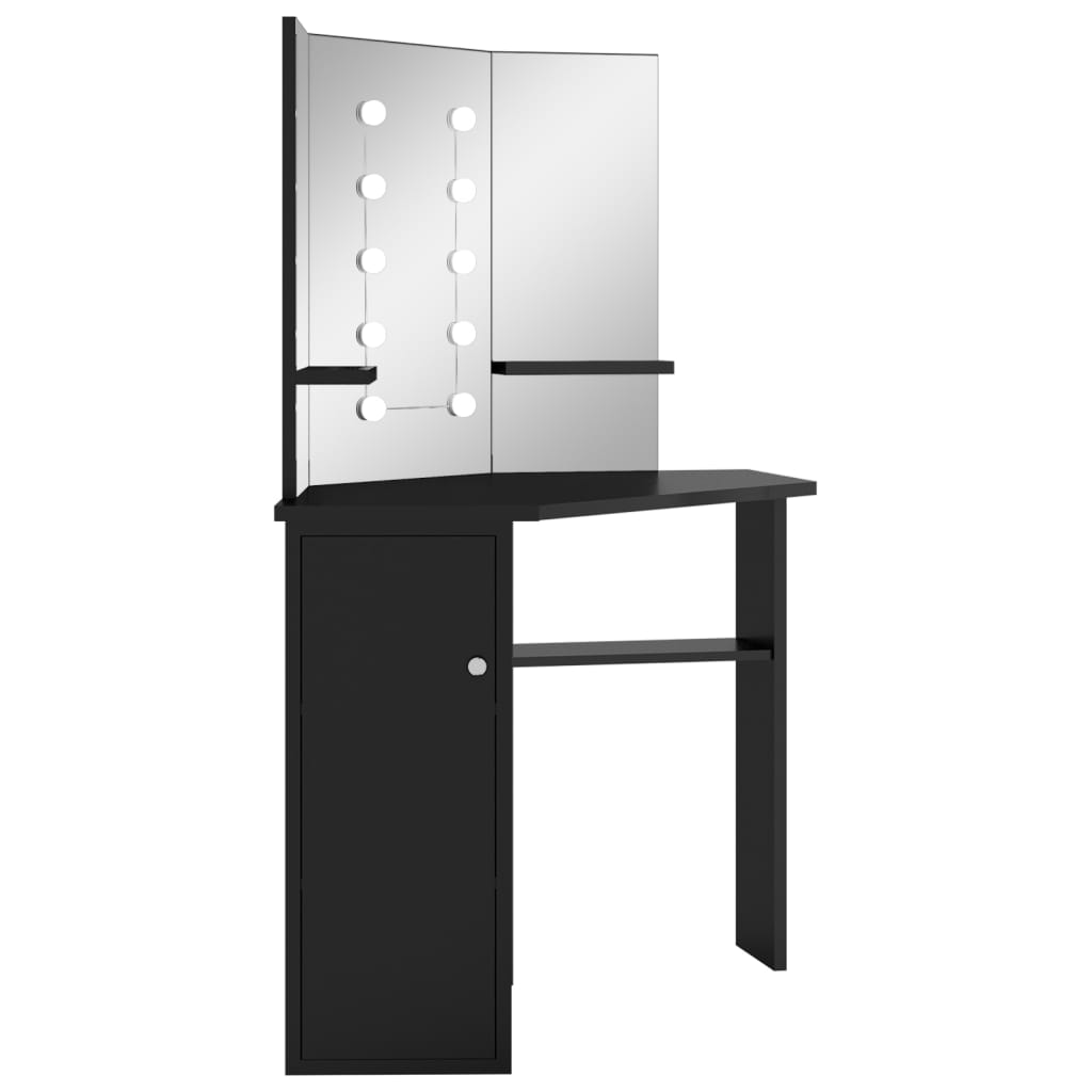 vidaXL Corner Dressing Table with LED Black 43.7"x21.3"x55.7"