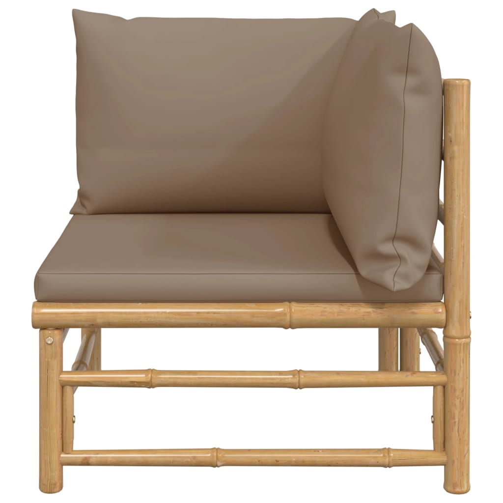 vidaXL Patio Corner Sofa with Taupe Cushions Bamboo