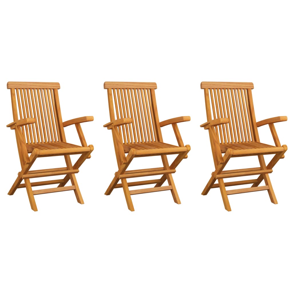 vidaXL Patio Chairs with Blue Cushions 3 pcs Solid Teak Wood