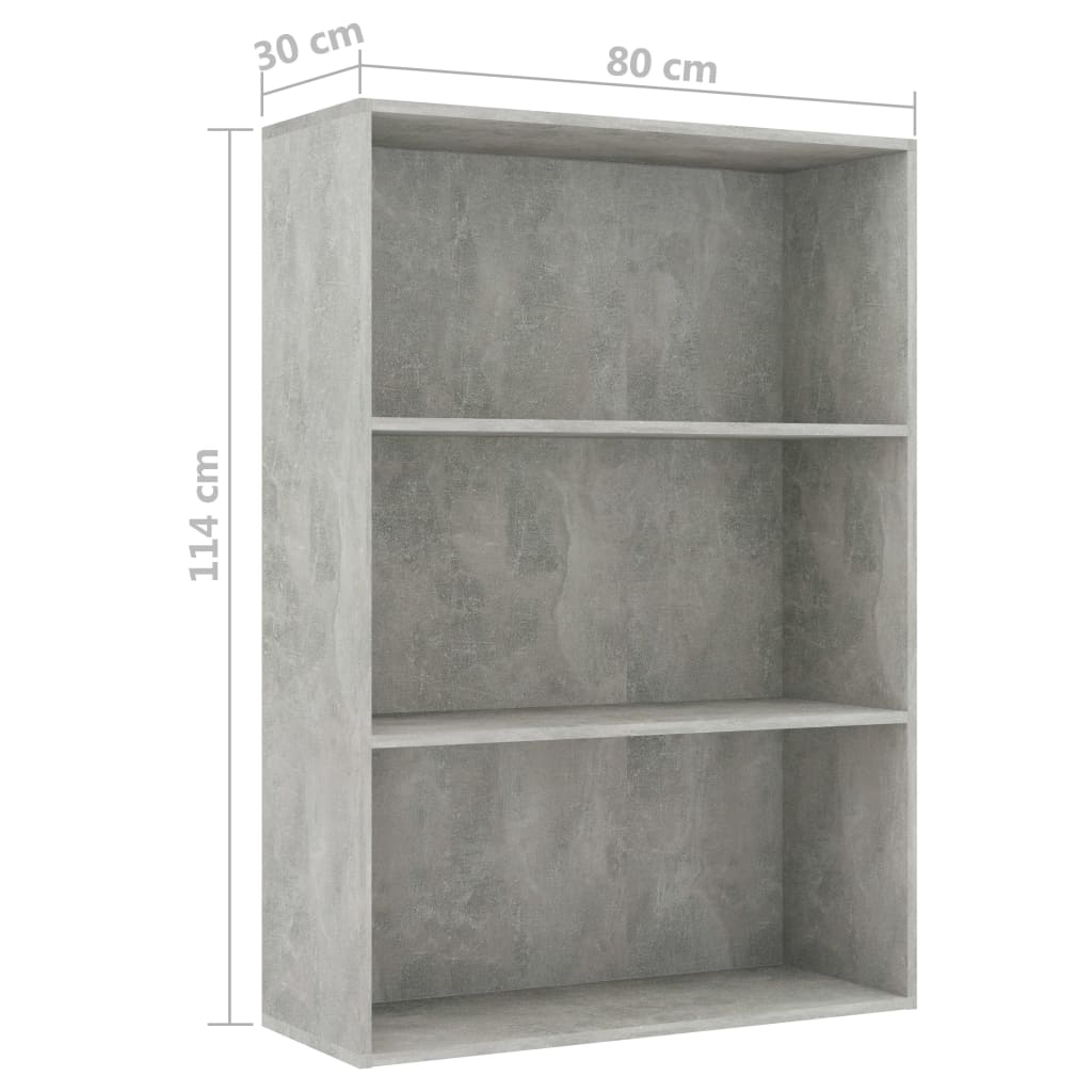 vidaXL 3-Tier Book Cabinet Concrete Gray 31.5"x11.8"x44.8" Chipboard