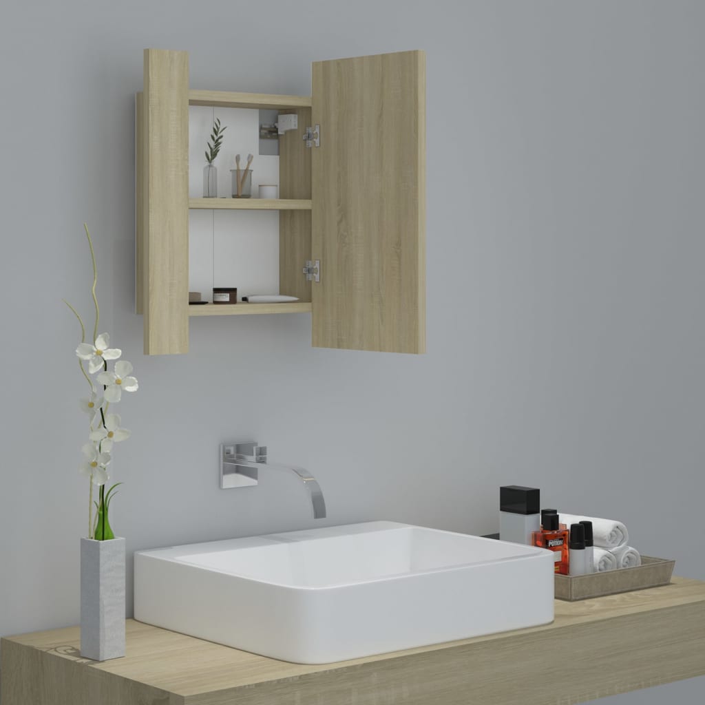 vidaXL LED Bathroom Mirror Cabinet Sonoma Oak 15.7"x4.7"x17.7" Acrylic