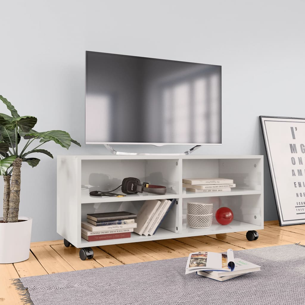 vidaXL TV Cabinet with Castors High Gloss White 35.4"x13.8"x13.8" Chipboard