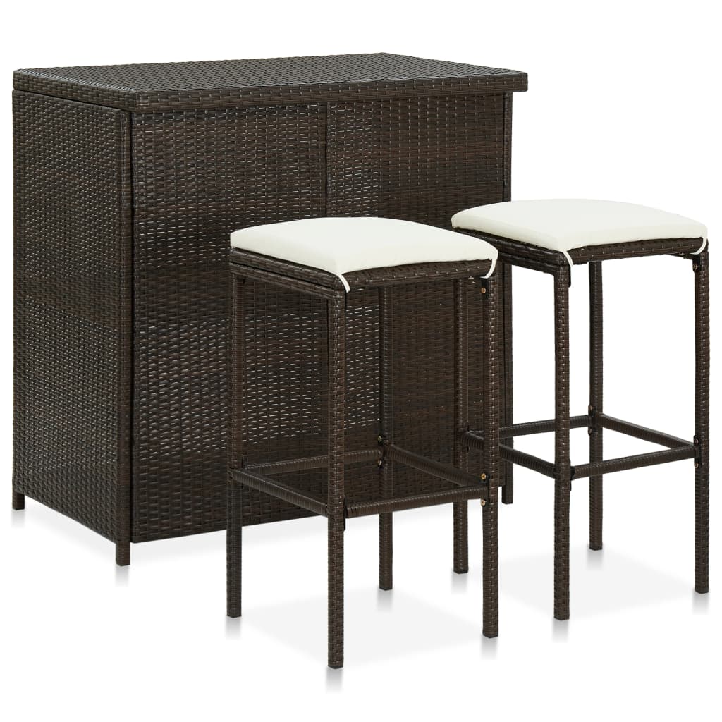 vidaXL 3 Piece Bar Set Poly Rattan Brown