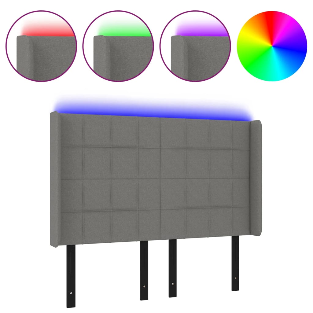 vidaXL LED Headboard Light Gray 72"x6.3"x46.5"/50.4" Fabric