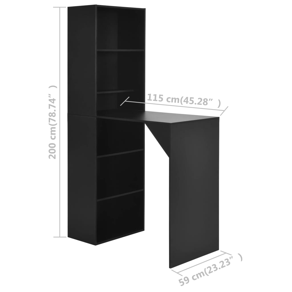 vidaXL Bar Table with Cabinet Black 45.28"x23.23"x78.74"