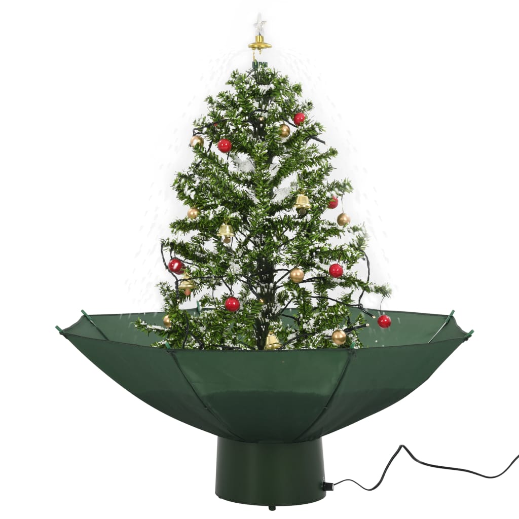 vidaXL Snowing Christmas Tree with Umbrella Base Green 2 ft