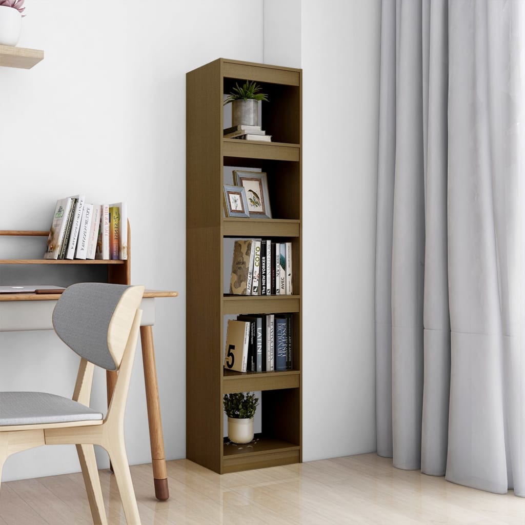 vidaXL Book Cabinet/Room Divider Honey Brown 15.7"x11.8"x65.9" Solid Wood Pine