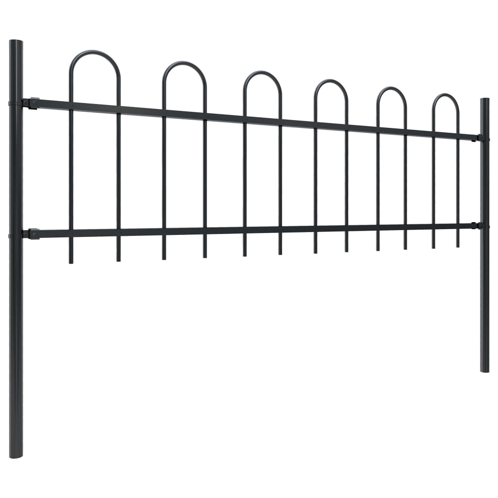 vidaXL Garden Fence with Hoop Top Steel 11.2' Black