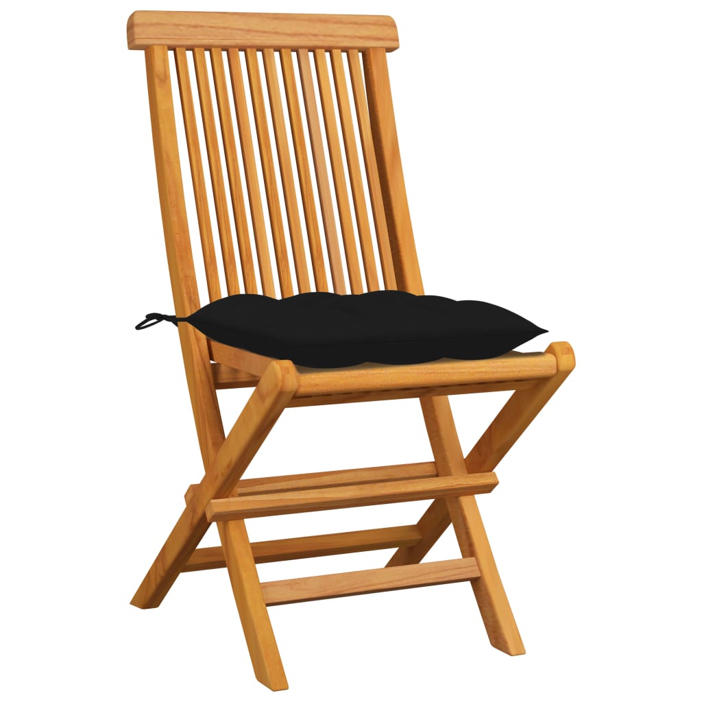 vidaXL Patio Chairs with Black Cushions 4 pcs Solid Teak Wood