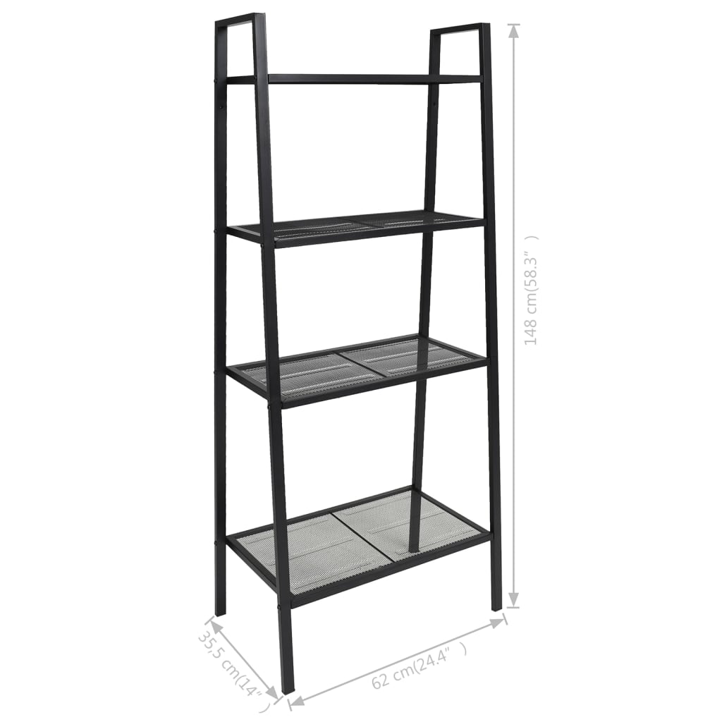 vidaXL Ladder Bookcase 4 Tiers Metal Black