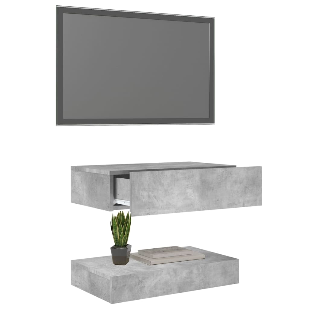 vidaXL TV Cabinet with LED Lights Concrete Gray 23.6"x13.8"
