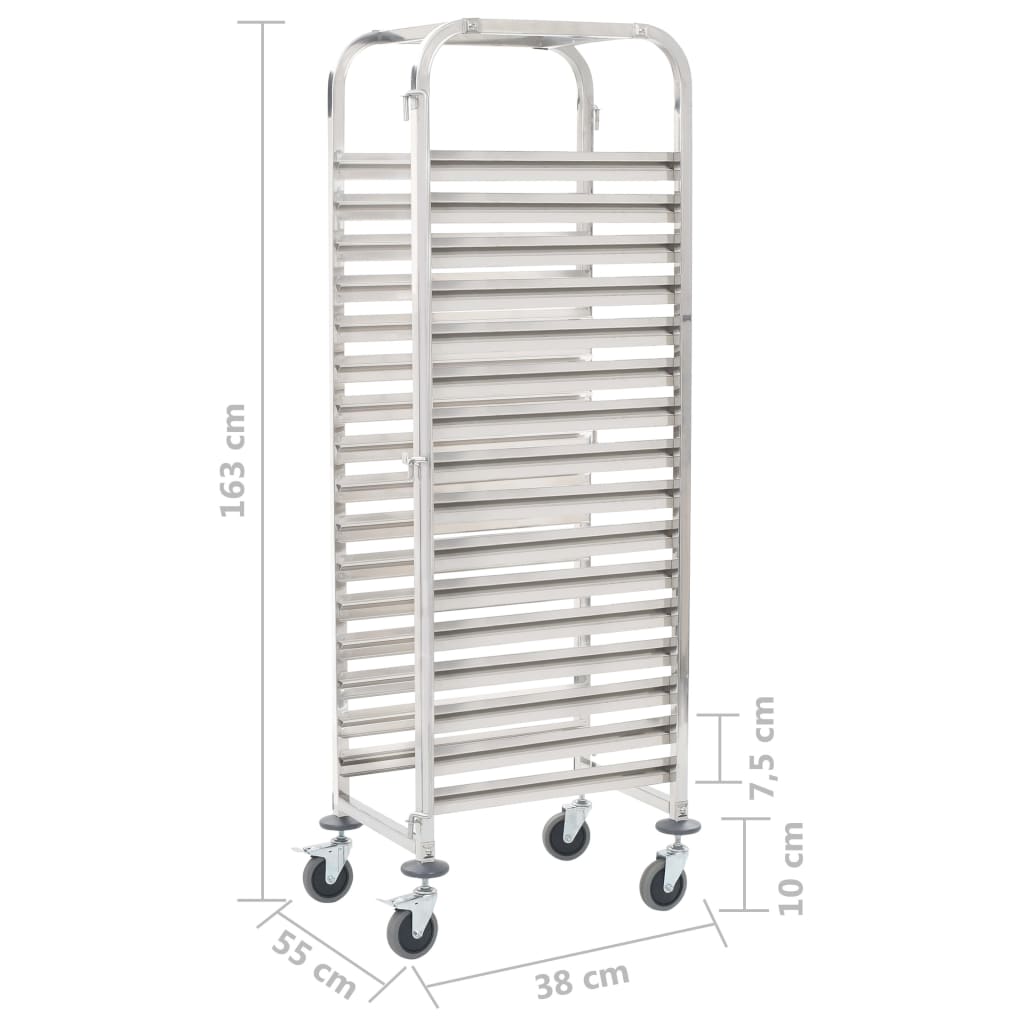 vidaXL Kitchen Trolley for 16 Trays 15"x21.7"x64.2" Stainless Steel