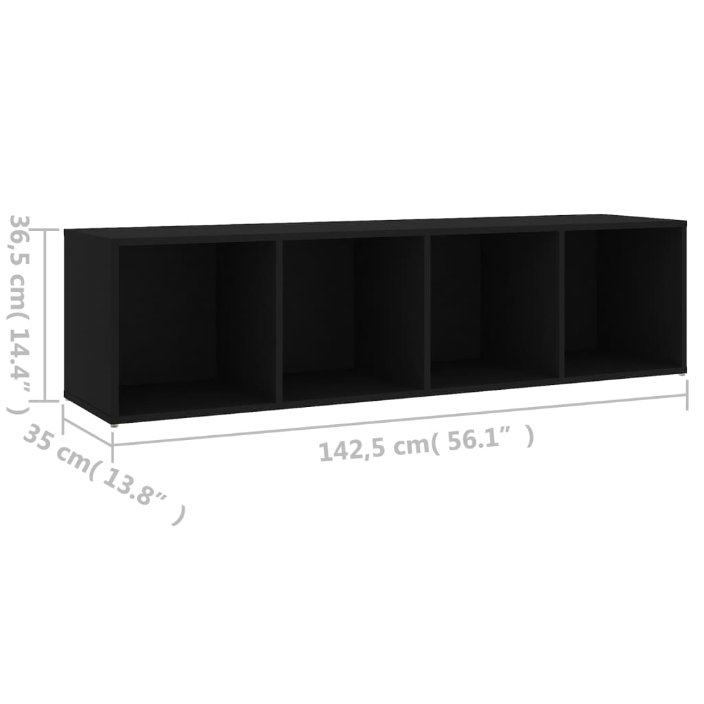 vidaXL TV Cabinet Black 56.1"x13.8"x14.4" Engineered Wood