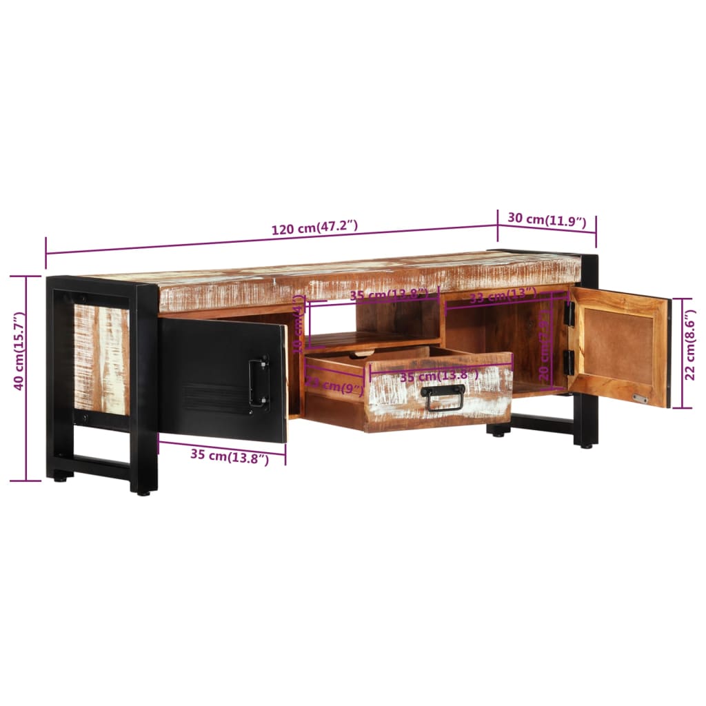 vidaXL TV Cabinet 47.2"x11.8"x15.7" Solid Wood Reclaimed