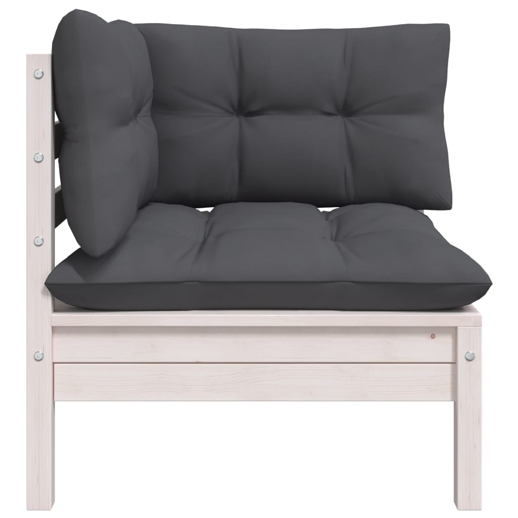 vidaXL Patio Corner Sofa with Cushions White Solid Pinewood