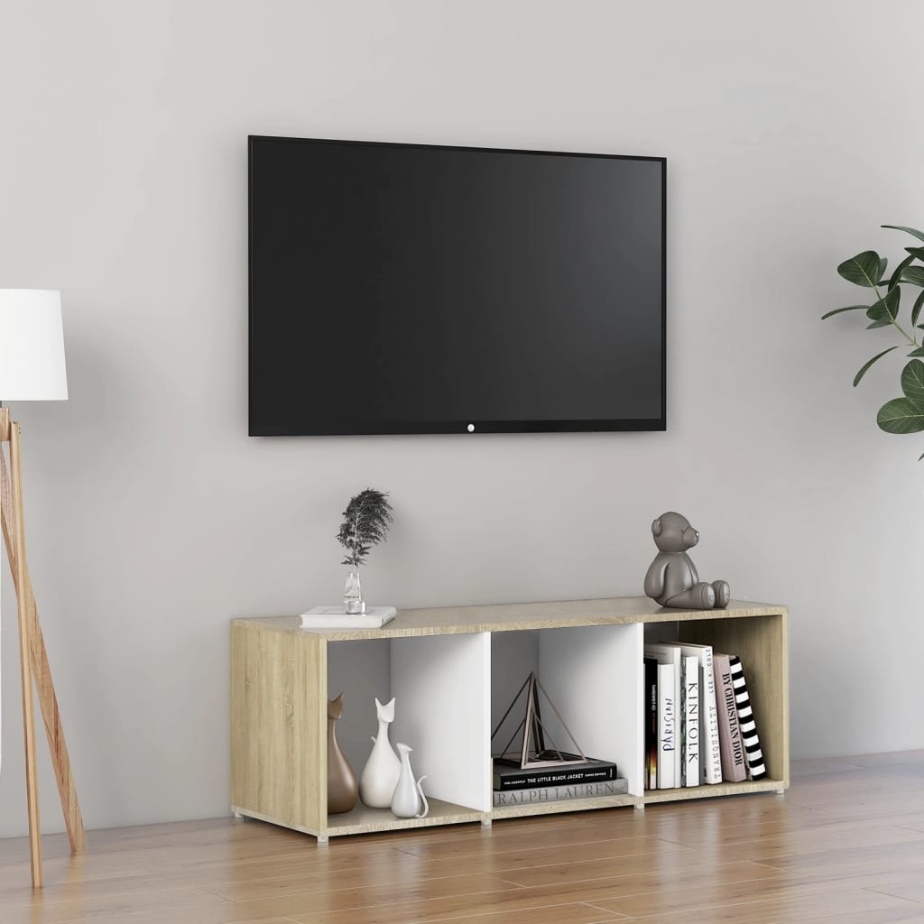 vidaXL TV Stand White and Sonoma Oak 42.1"x13.8"x14.6" Engineered Wood