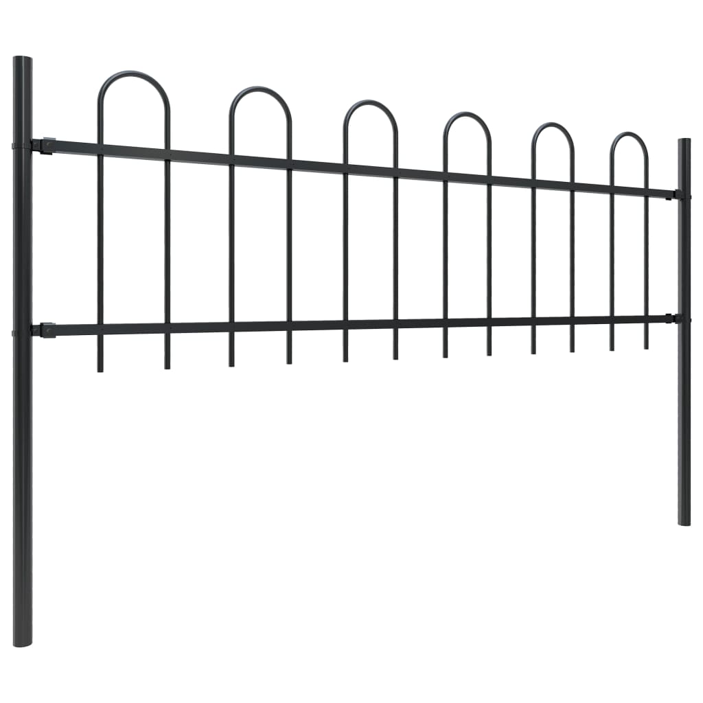 vidaXL Garden Fence with Hoop Top Steel 39ft Black