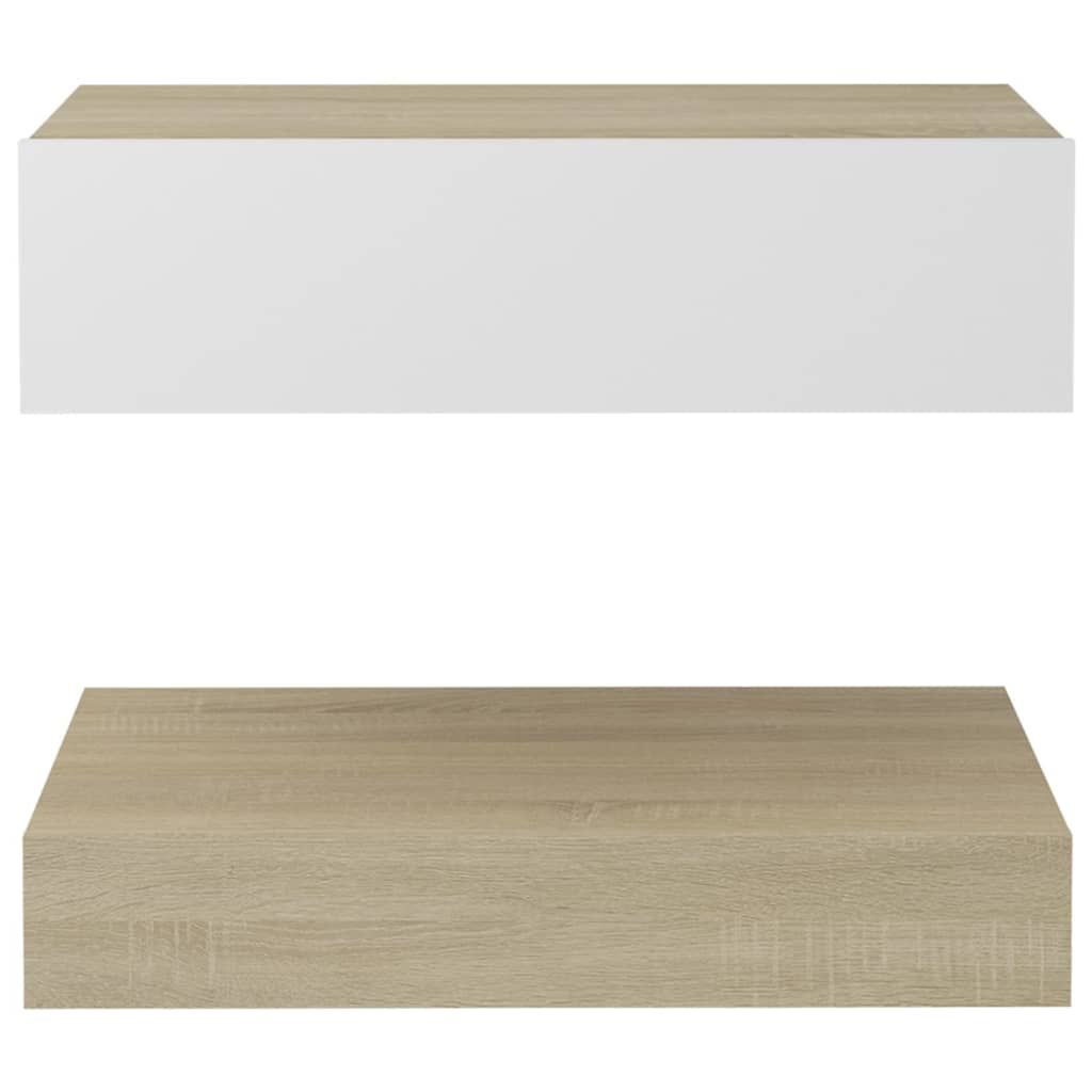 vidaXL TV Stand with LED Lights White and Sonoma Oak 23.6"x13.8"