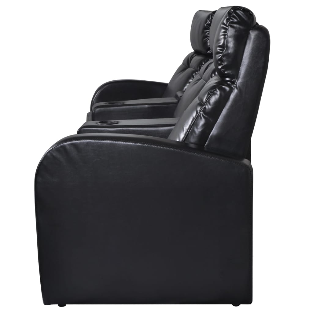vidaXL 3-Seater Home Theater Recliner Sofa Black Faux Leather