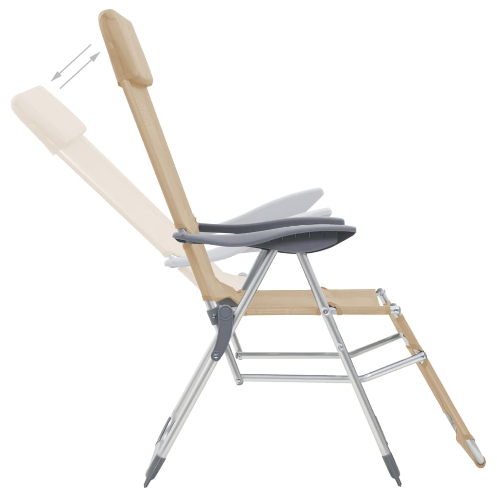 vidaXL Folding Camping Chairs 2 pcs with Footrest Cream Aluminum