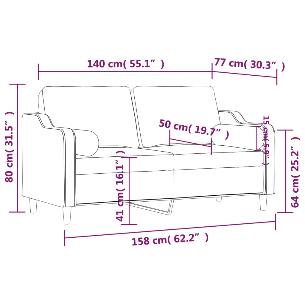 vidaXL 2-Seater Sofa with Throw Pillows Dark Gray 55.1" Fabric
