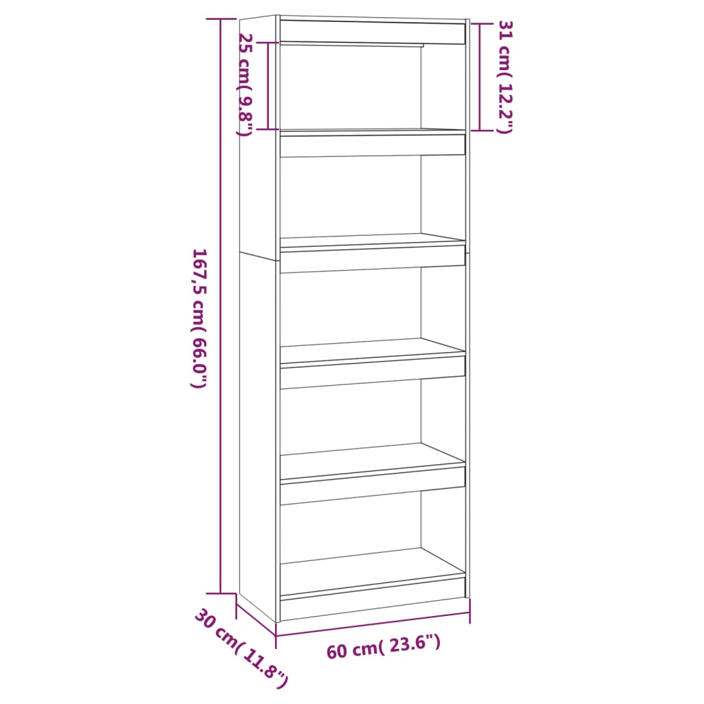 vidaXL Book Cabinet/Room Divider White 23.6"x11.8"x65.9" Solid Wood Pine