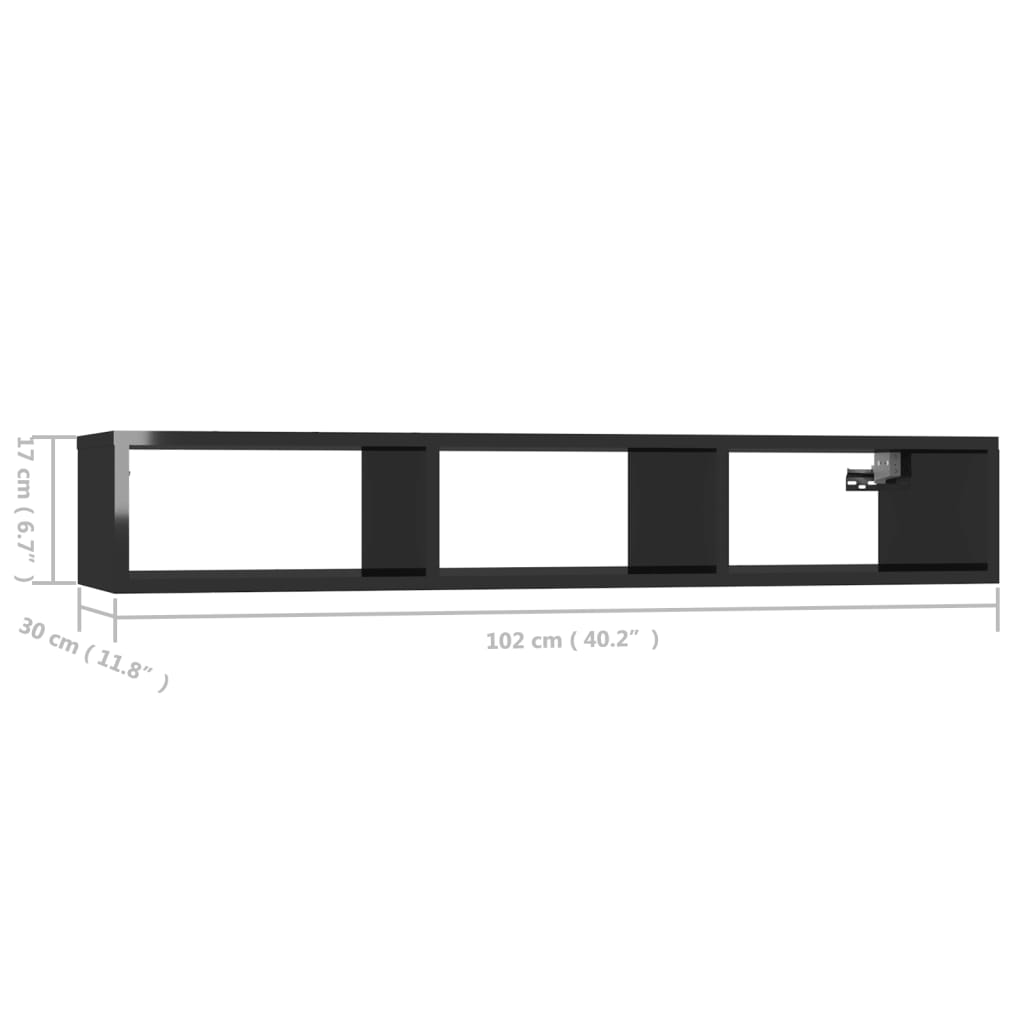 vidaXL Wall Shelf High Gloss Black 40.2"x11.8"x6.7" Engineered Wood