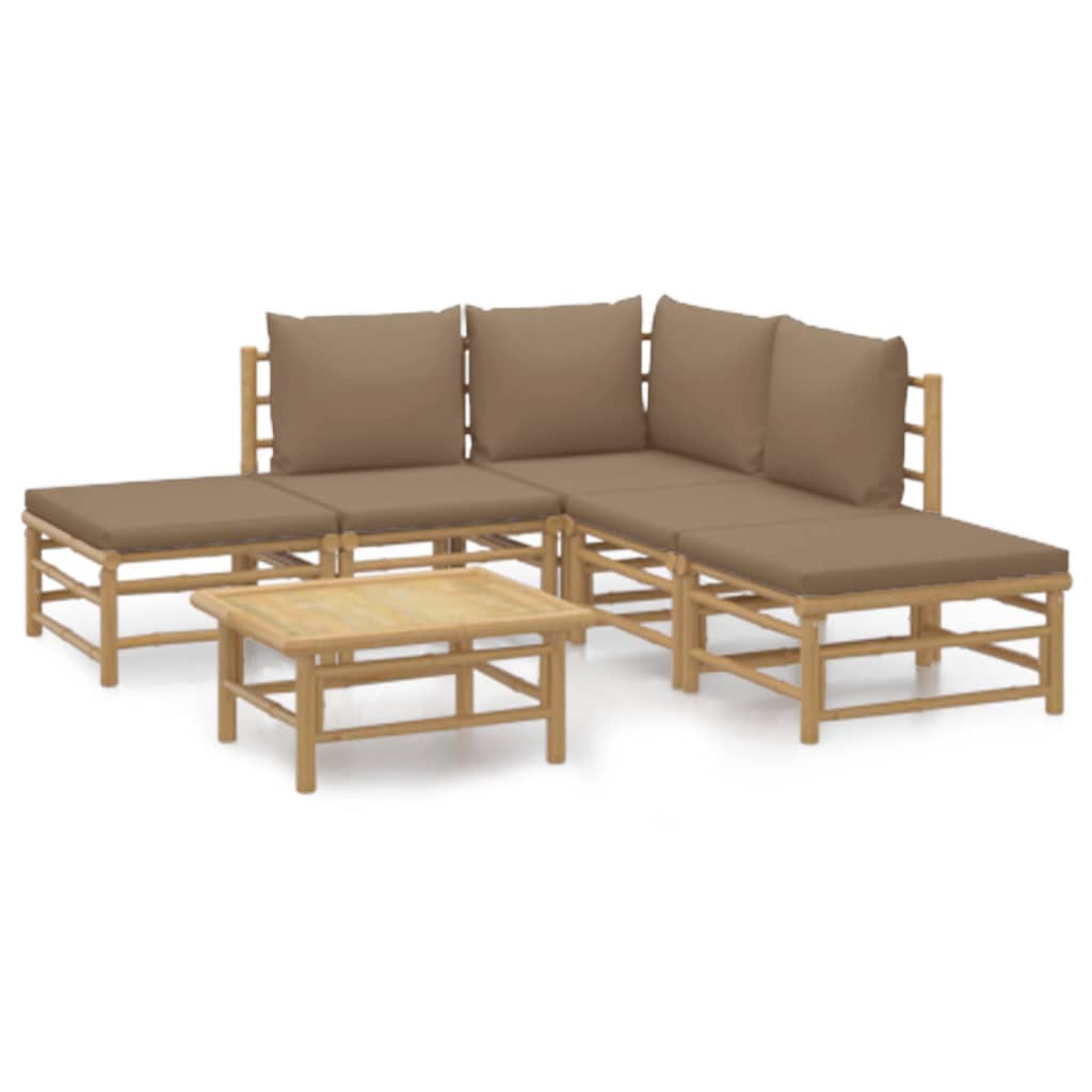 vidaXL 6 Piece Patio Lounge Set with Taupe Cushions Bamboo