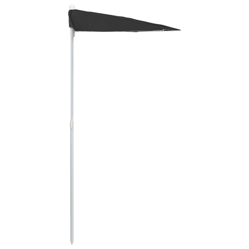 vidaXL Garden Half Parasol with Pole 70.9"x35.4" Black