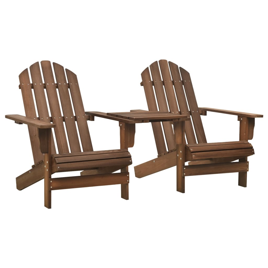 vidaXL Patio Adirondack Chairs with Tea Table Solid Wood Fir Brown