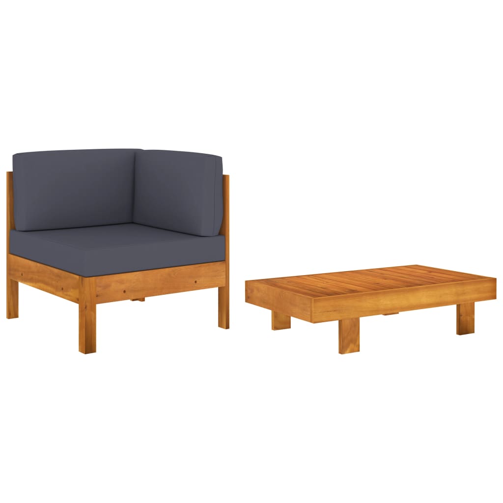 vidaXL 2 Piece Patio Lounge Set with Dark Gray Cushions Acacia Wood