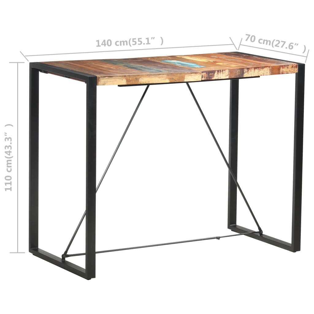 vidaXL Bar Table 55.1"x27.6"x43.3" Solid Reclaimed Wood