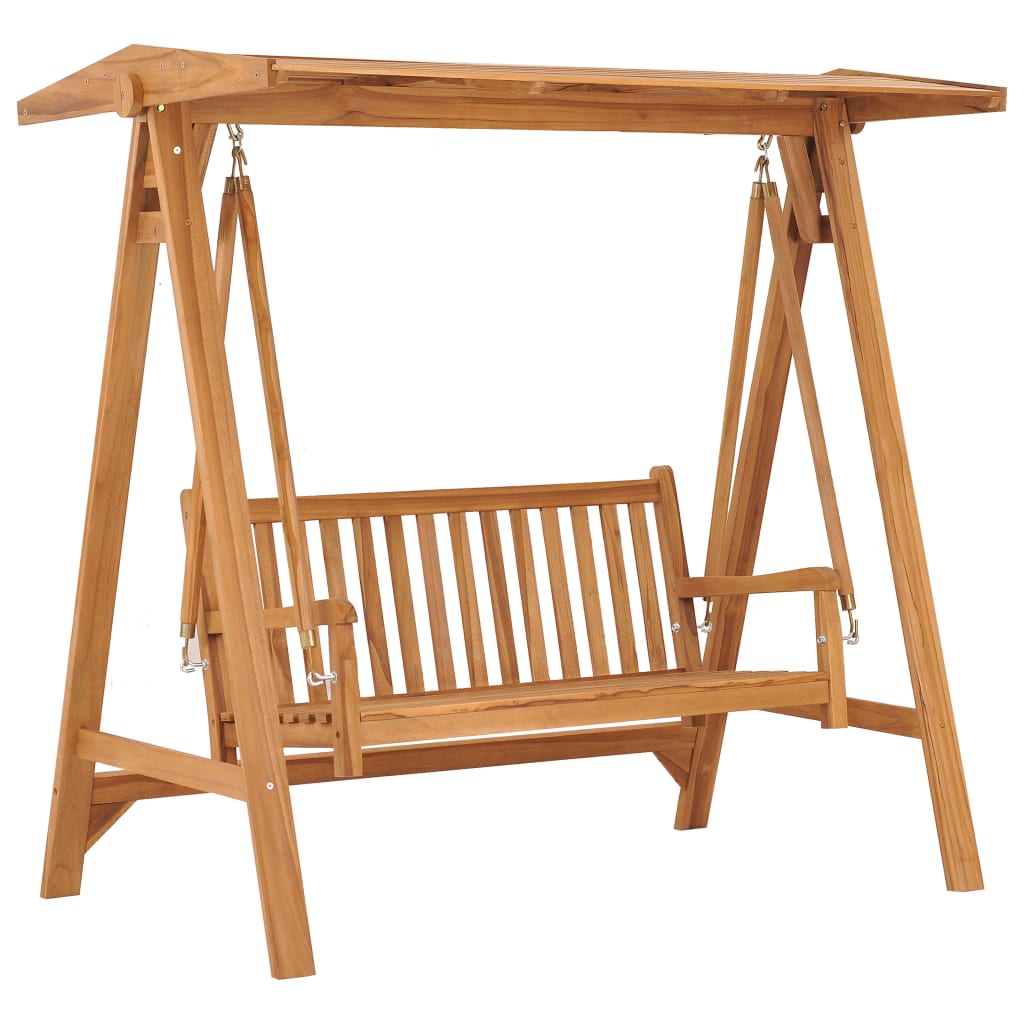 vidaXL Swing Bench with Black Cushion 66.9" Solid Teak Wood
