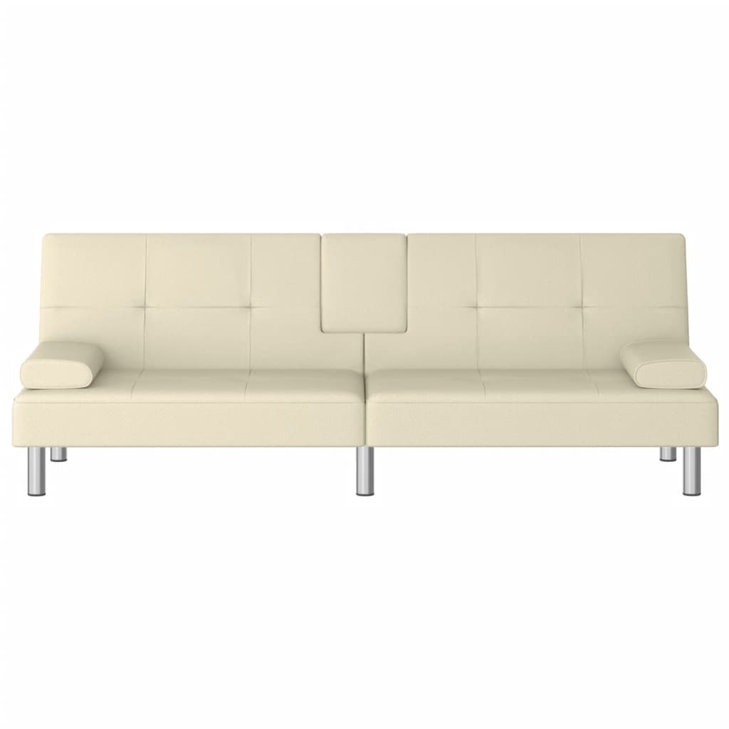 vidaXL Sofa Bed with Cup Holders Cream Faux Leather