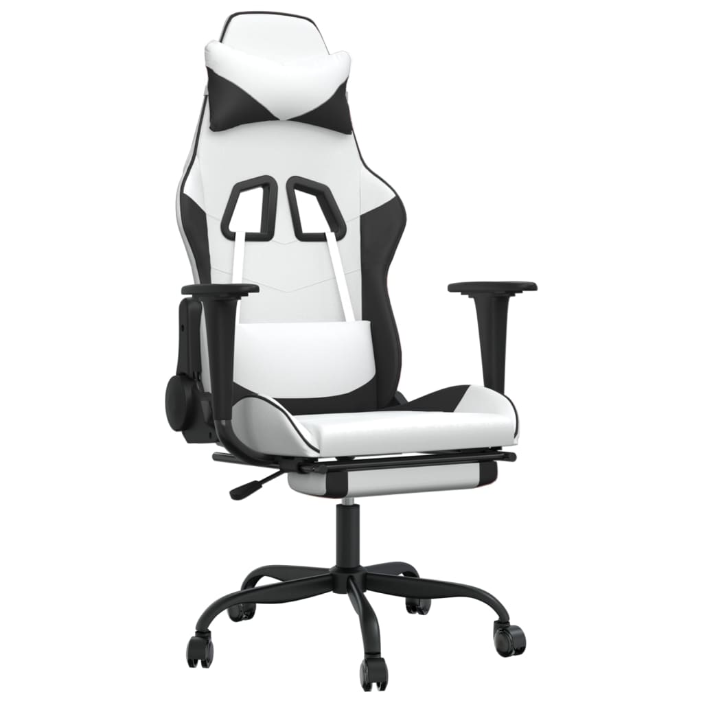 vidaXL Gaming Chair with Footrest White and Black Faux Leather