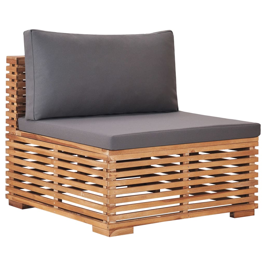 vidaXL Patio Middle Sofa with Gray Cushion Solid Teak Wood