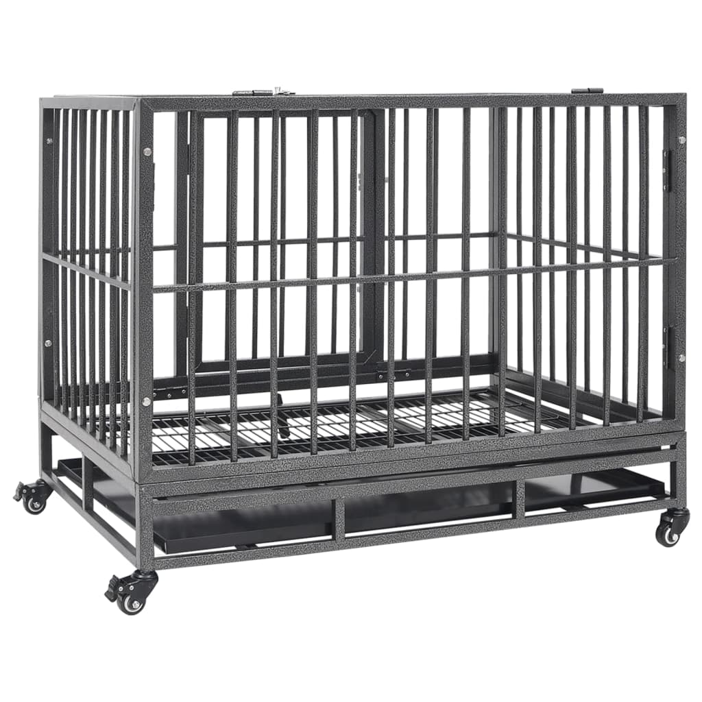 vidaXL Dog Cage with Wheels Steel 40.2"x28.3"x33.5"