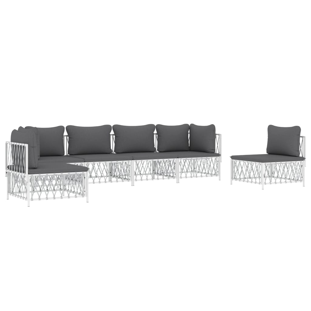 vidaXL 6 Piece Patio Lounge Set with Cushions White Steel