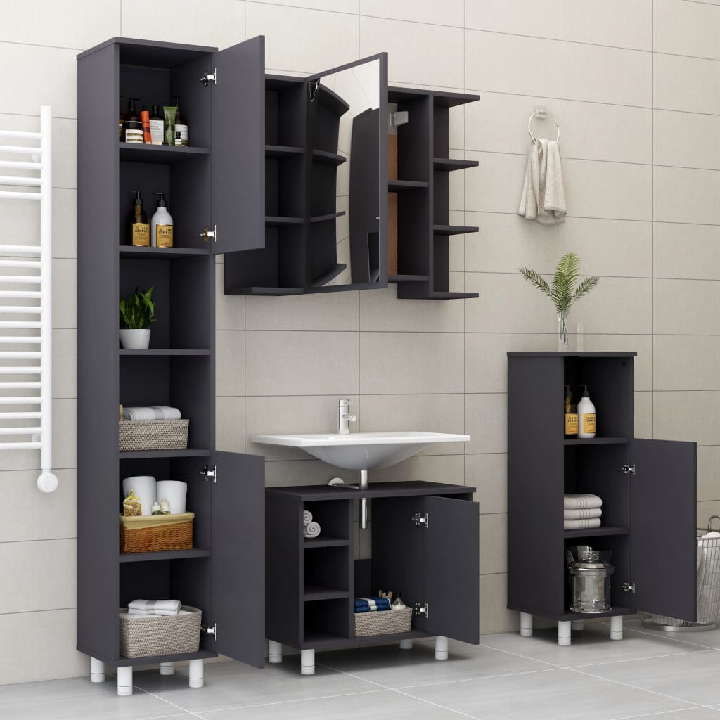 vidaXL Bathroom Cabinet Gray 11.8"x11.8"x37.4" Chipboard