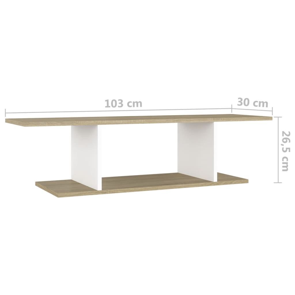 vidaXL Wall Mounted TV Stand White and Sonoma Oak 40.6"x11.8"x10.4"