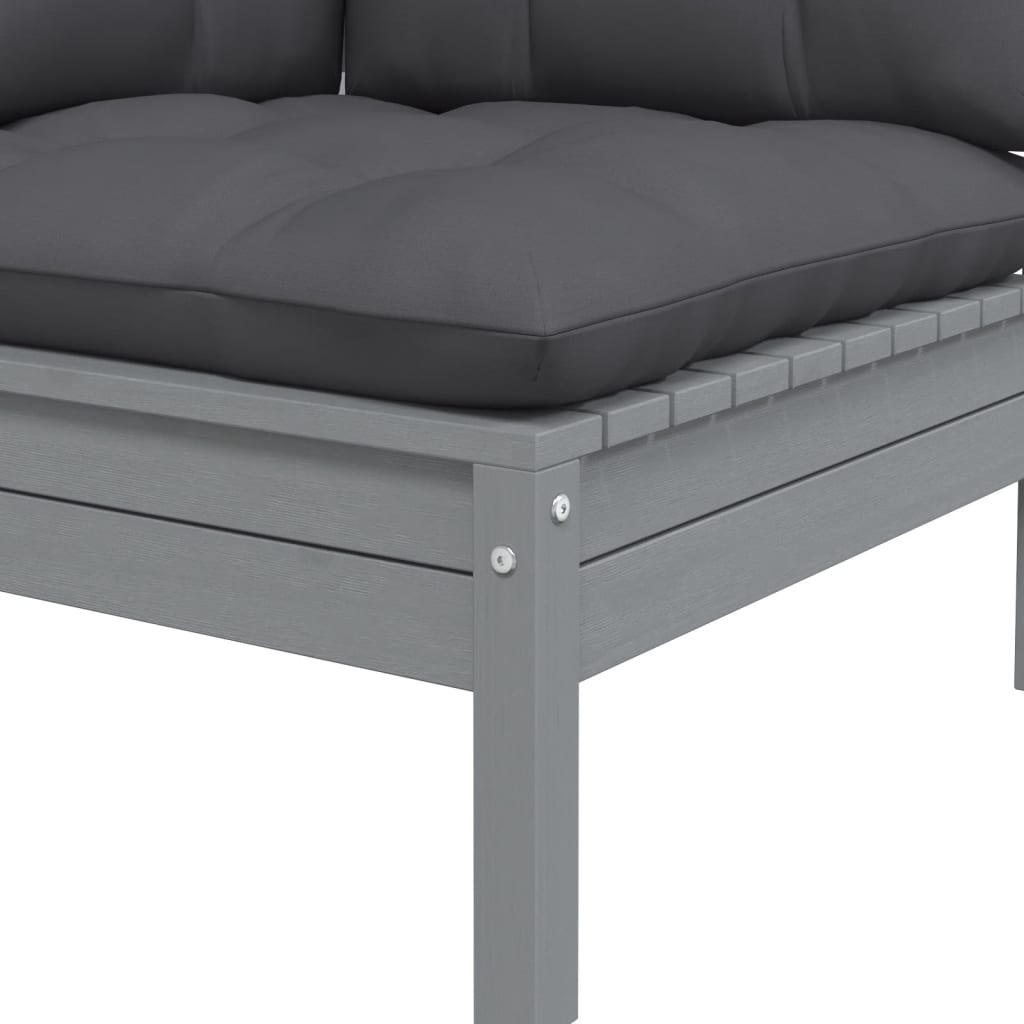 vidaXL Patio Corner Sofa with Anthracite Cushions Gray Solid Pinewood