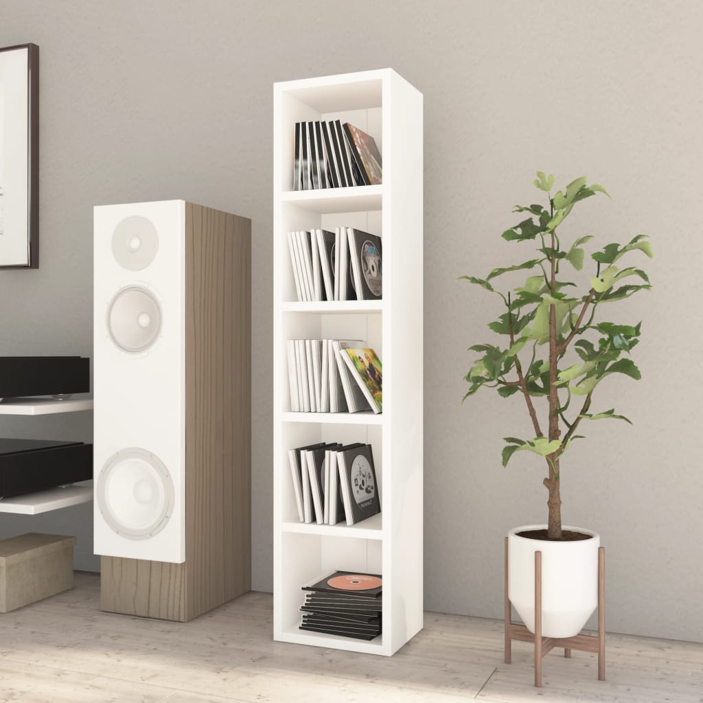 vidaXL CD Cabinet White 8.3"x6.3"x36.8" Engineered Wood